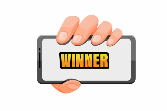 Hand Holding Smartphone with Winner Text: A Symbol of Modern Success